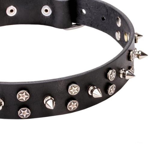 Fancy design natural leather dog collar