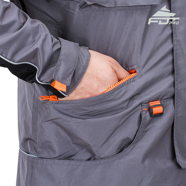 Grey Professional Design Dog Trainer Jacket with Useful Side Pockets