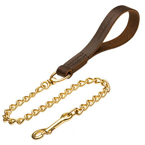 chain dog leash with leather handle